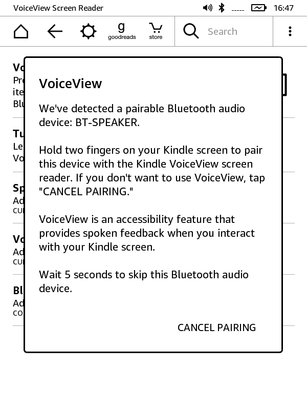 Confirm Paring VoiceView Bluetooth